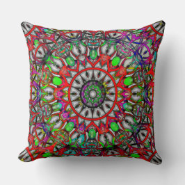 Coussin Mandala de kaléidoscope anormal vert rouge