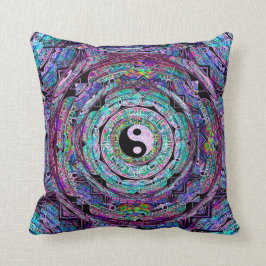 Coussin Mandala de Yin Yang dans des couleurs pourpres