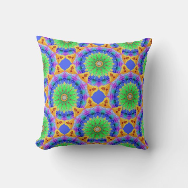 Coussin Mandala Design, Neon Kaleidoscope (Recto)