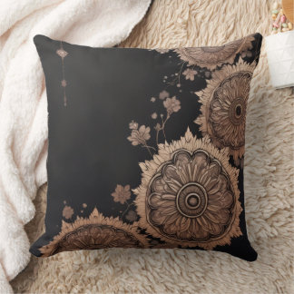 Coussin Mandala doré élégant gothique foncé
