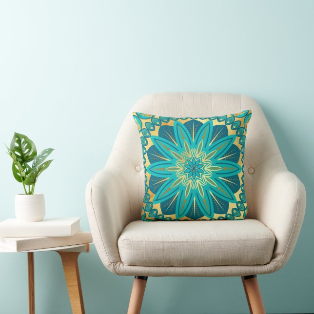 Coussin Mandala Fleur Or Bleu (Chaise)