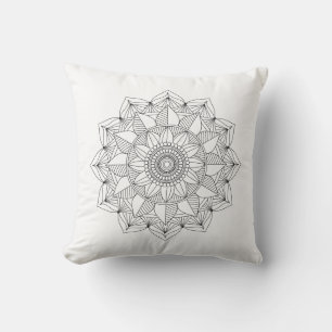 Coussin Mandala Floral noir blanc v1
