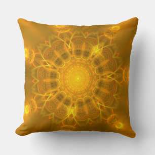 Coussin Mandala Lace Lines Arrière - plan jaune doux et ch
