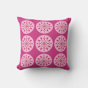 Coussin Mandala motif en rose, fuchsia et blanc