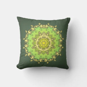 Coussin Mandala psychédélique jaune vert