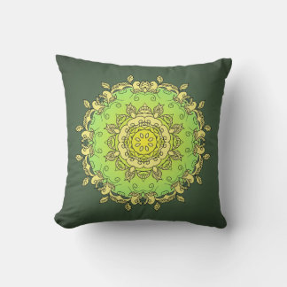 Coussin Mandala psychédélique jaune vert