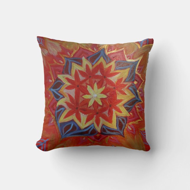 Coussin Mandala Red Floral Cushion (Recto)