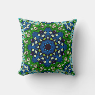 Coussin Mandala Retro Mosaic Vert Motif bleu