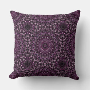 Coussin Mandala Rose rose et noir avec géométrie florale