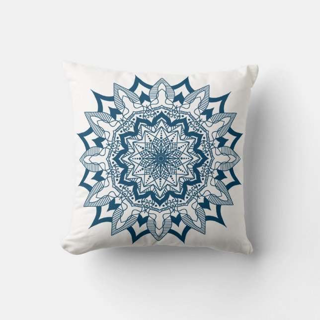 Coussin Mandala symétrique bleu-vert (Recto)