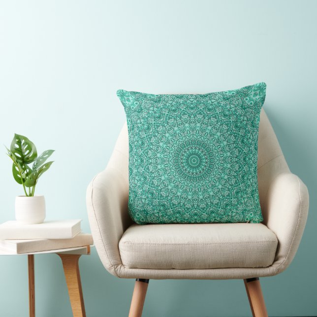Coussin Mandala turquoise à symétrie complexe (Chaise)