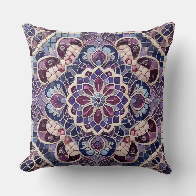 Coussin Mandala violet Motif : Art Mosaïque paisible (Recto)