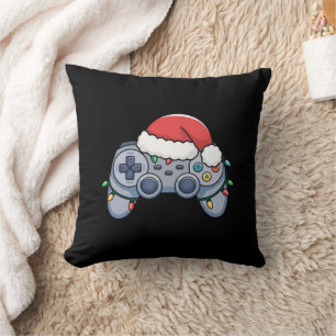 Coussin Manette de jeu vidéo chapeau de Noël Santa Gamer