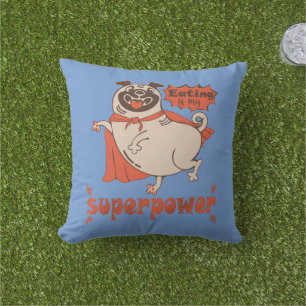 Coussin Manger est mon super-puissance rouge carlin style