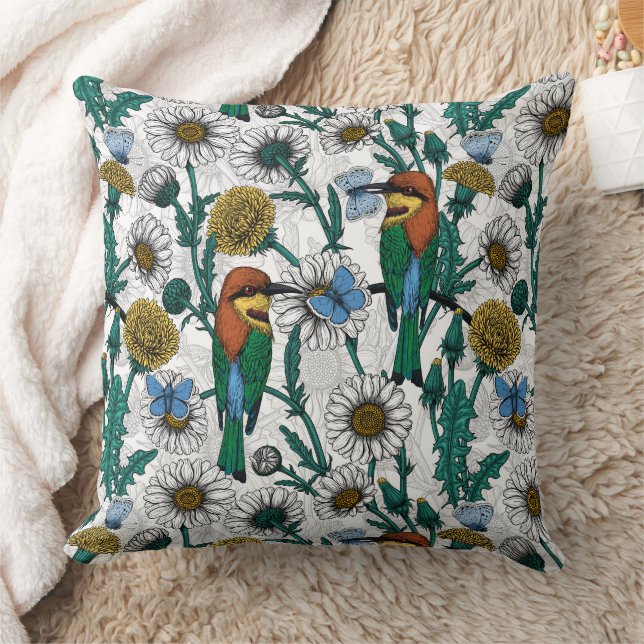 Coussin Mangeurs d'abeilles, papillons bleus et marguerite (Couverture)