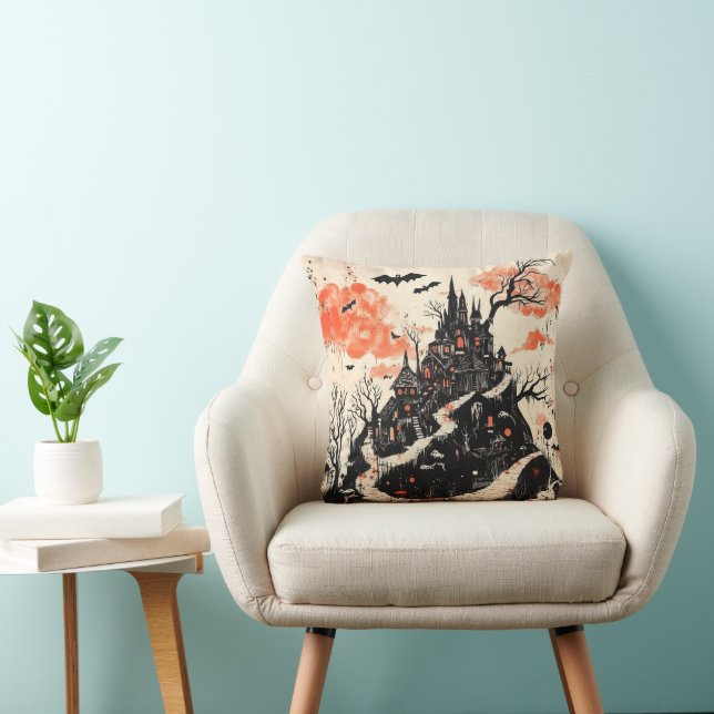 Coussin Mansion gothique Halloween Sombre esthétique (Chaise)