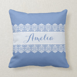 Coussin Manuscrit doux - monogramme bleu mou de dentelle