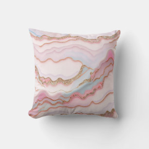 Coussin Marbre Agate Moderne Bleu Rose Collection Or