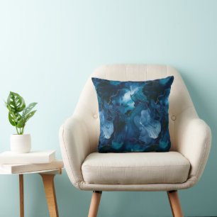 Coussin Marbre aquarelle bleu sarcelle foncé lunatique