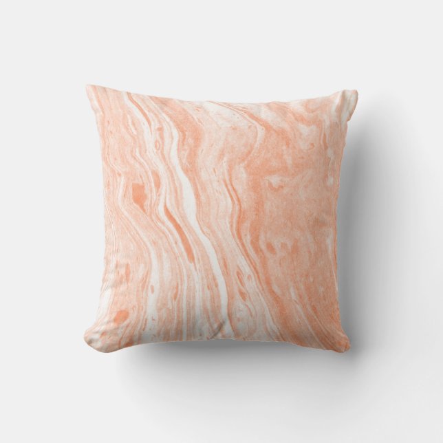 Coussin Marbre Blanc Et Orange Clair (Recto)