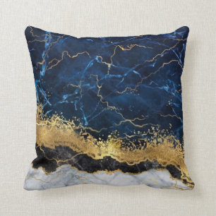 Coussin Marbre blanc Marine Blue Gold Agate