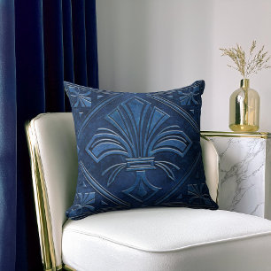 Coussin Marbre bleu Art déco Fleur de lis