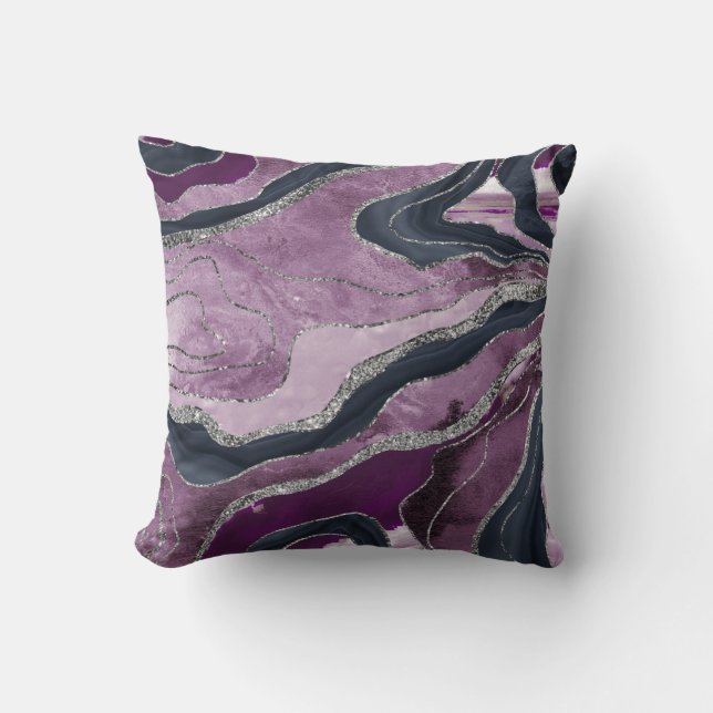 Coussin Marbre bleu rose marine Agate Parties scintillant  (Recto)