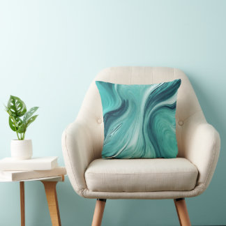 Coussin Marbre de liquide vert sarcelle abstrait