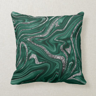 Coussin Marbre de Parties scintillant d'argent noir vert é