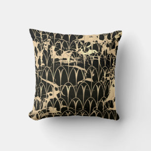 Coussin Marbre d'or de sépia de noir de la géométrie