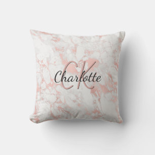 Coussin Marbre d'or rose nom monogramme personnalisé