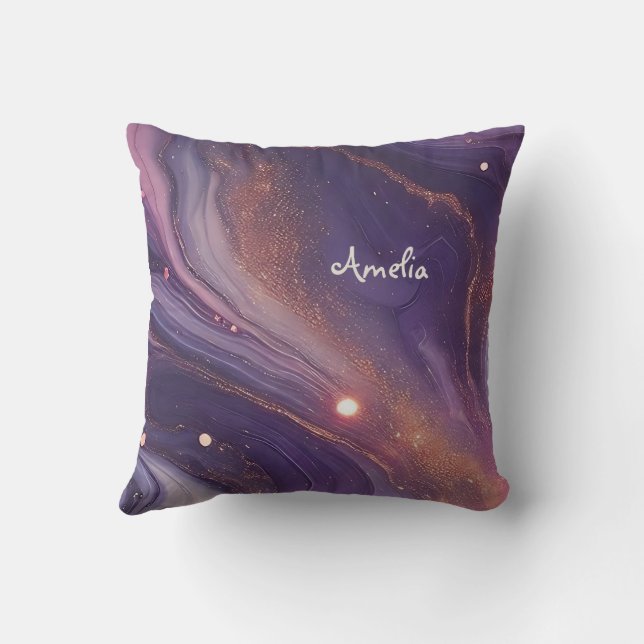 Coussin Marbre doré violet moderne Nam personnalisé (Verso)