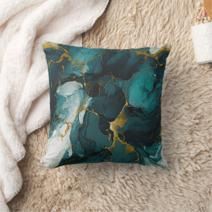 Coussin Marbre émeraude aux veines dorées