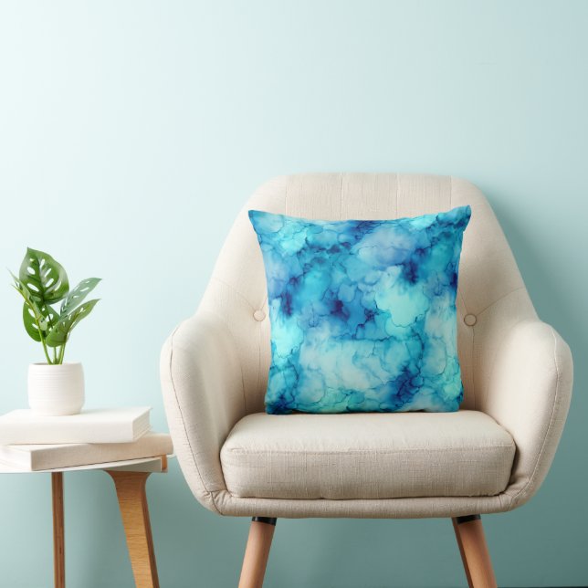 Coussin Marbre fluide bleu océan sarcelle aqua (Chaise)