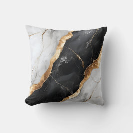 Coussin Marbre moderne blanc, noir et or