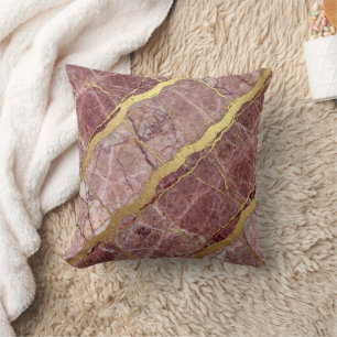 Coussin Marbre Moderne Rose + Luxe Or 