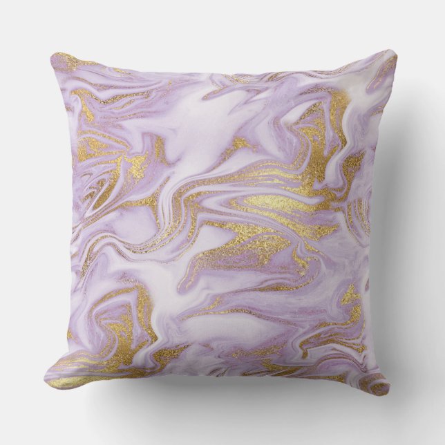 Coussin Marbre moderne violet clair, blanc et or (Recto)