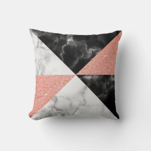 Coussin Marbre noir blanc et Parties scintillant or Rose g