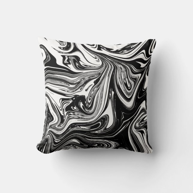 Coussin Marbre noir blanc Swirl élégant chic tendance (Recto)