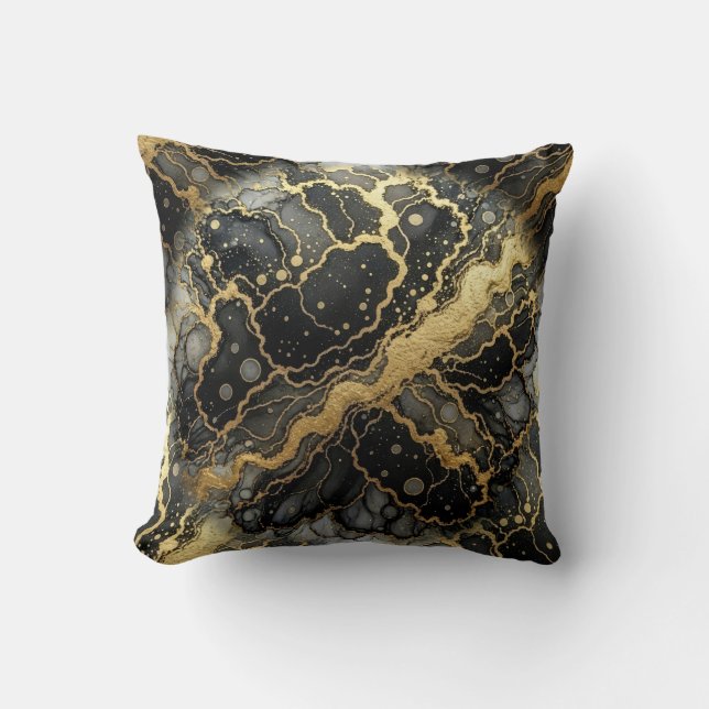 Coussin Marbre Noir et Blanc + Luxe Or  (Recto)