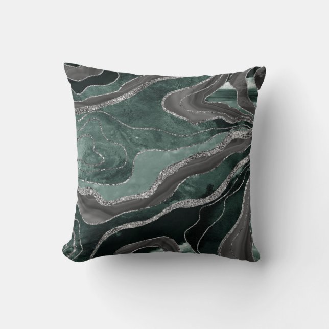 Coussin Marbre noir foncé Agate Parties scintillant argent (Recto)