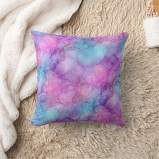 Coussin Marbre pastel aquarelle rose violet et sarcelle