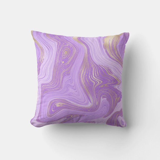 Coussin Marbre pastel violet avec lavande de texture or (Recto)