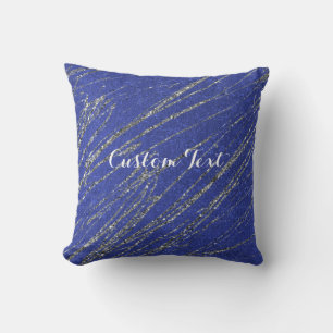 Coussin Marbre rayé bleu et argent moderne et glamour