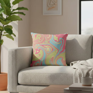 Coussin Marbre Rose et Vert Moderne
