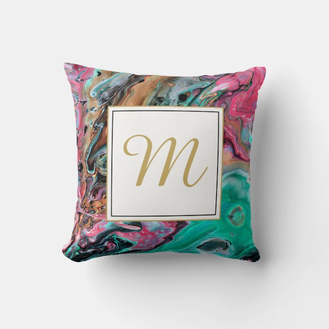 Coussin Marbre rose et vert monogramme (Recto)