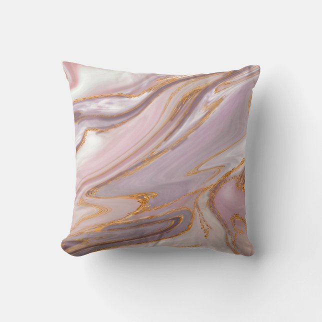 Coussin Marbre Rose liquide et or (Recto)