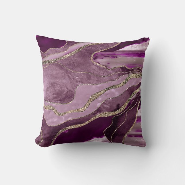 Coussin Marbre rose Mauve Agate Parties scintillant or Gla (Recto)