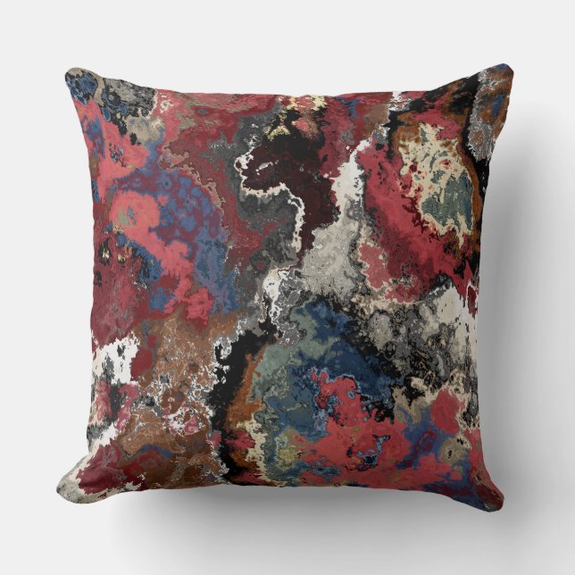 Coussin Marbre rouge, bleu, noir et blanc abstrait (Recto)