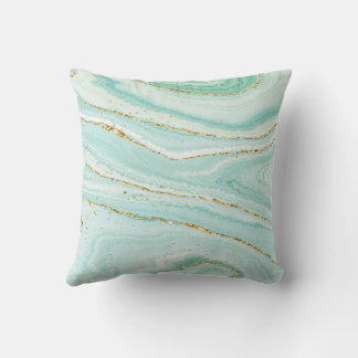 Coussin Marbre Vert Pastel Et Bleu Liquide